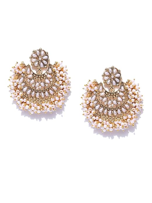 Gold Tone Pearl Beaded Ladies Dangle Earrings