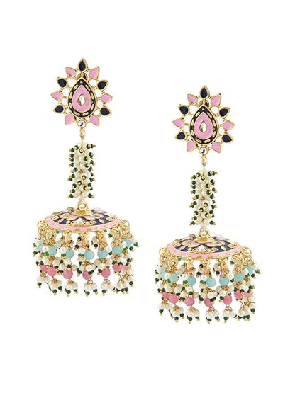 Meenakari Jhumka Earrings With Multicolor Beads