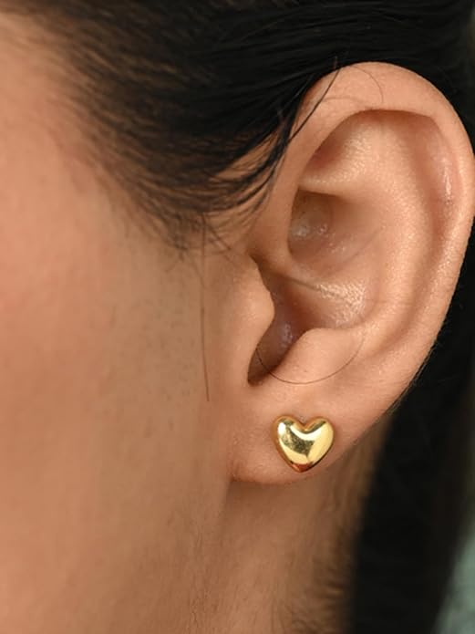 Gold Stud Earrings Heart in Sterling Silver Stella Design with Gold Plated Finish
