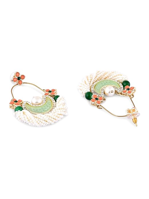Green And Peach Stone Crescent Dangle Earrings