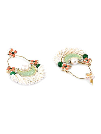 Green And Peach Stone Crescent Dangle Earrings
