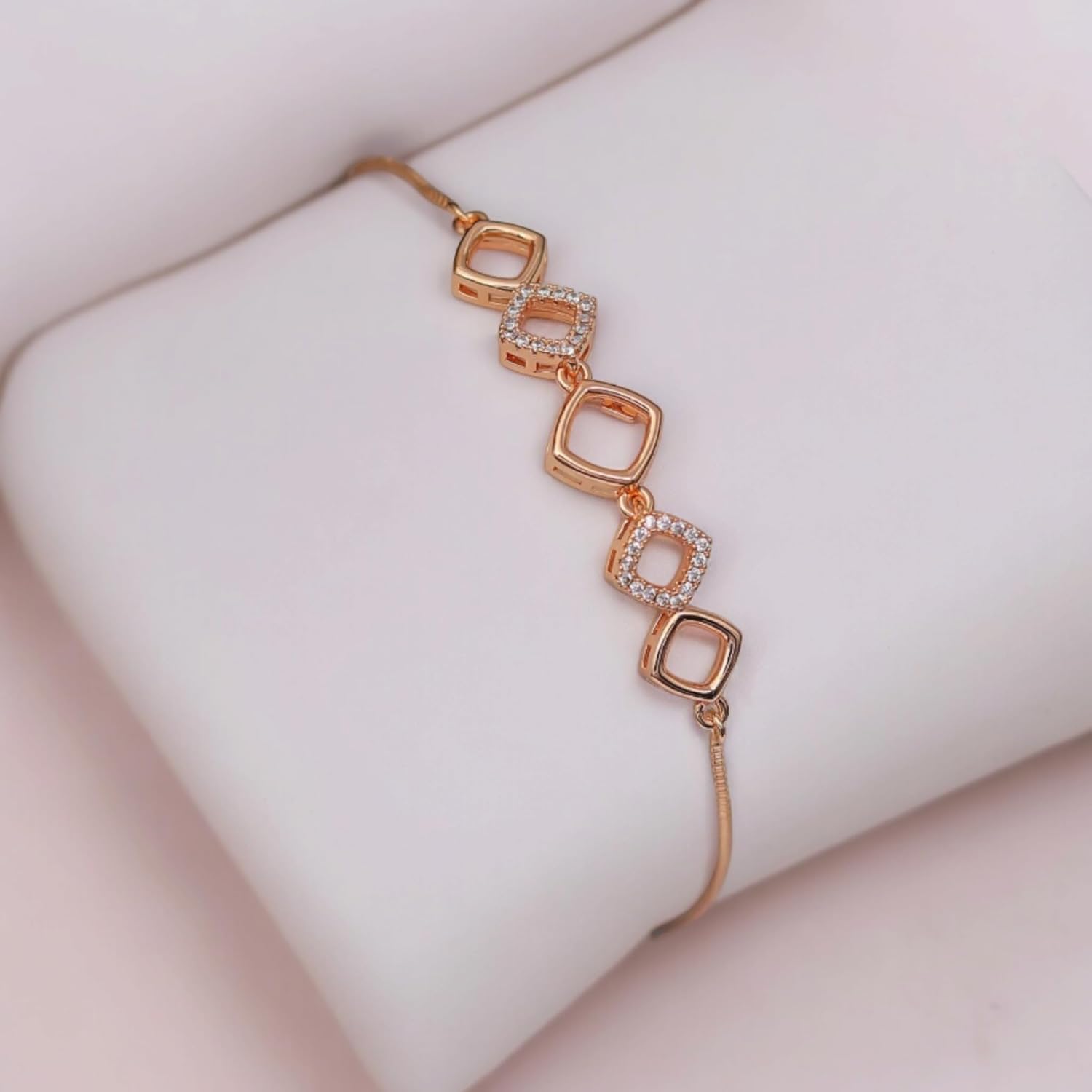 Adjustable Diamond Crystal Rose Gold Charm Bracelet