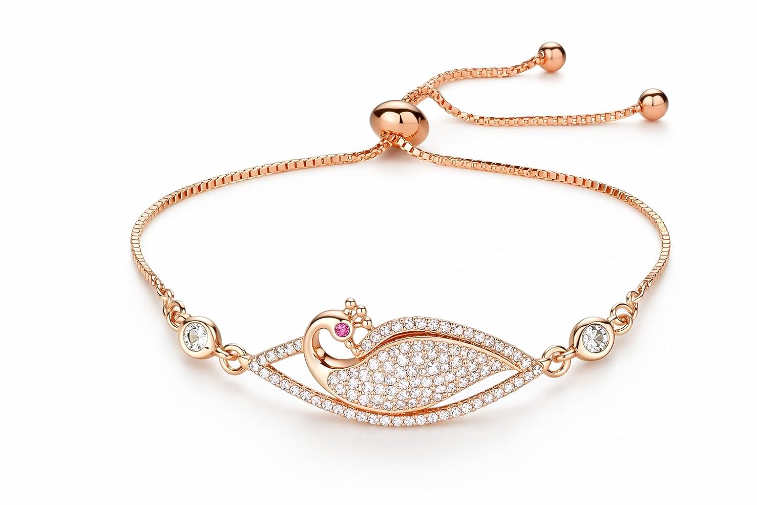 Adjustable Diamond Crystal Rose Gold Charm Bracelet