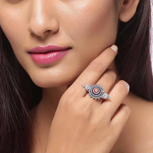 Oxidised Mandala Aztec Ring