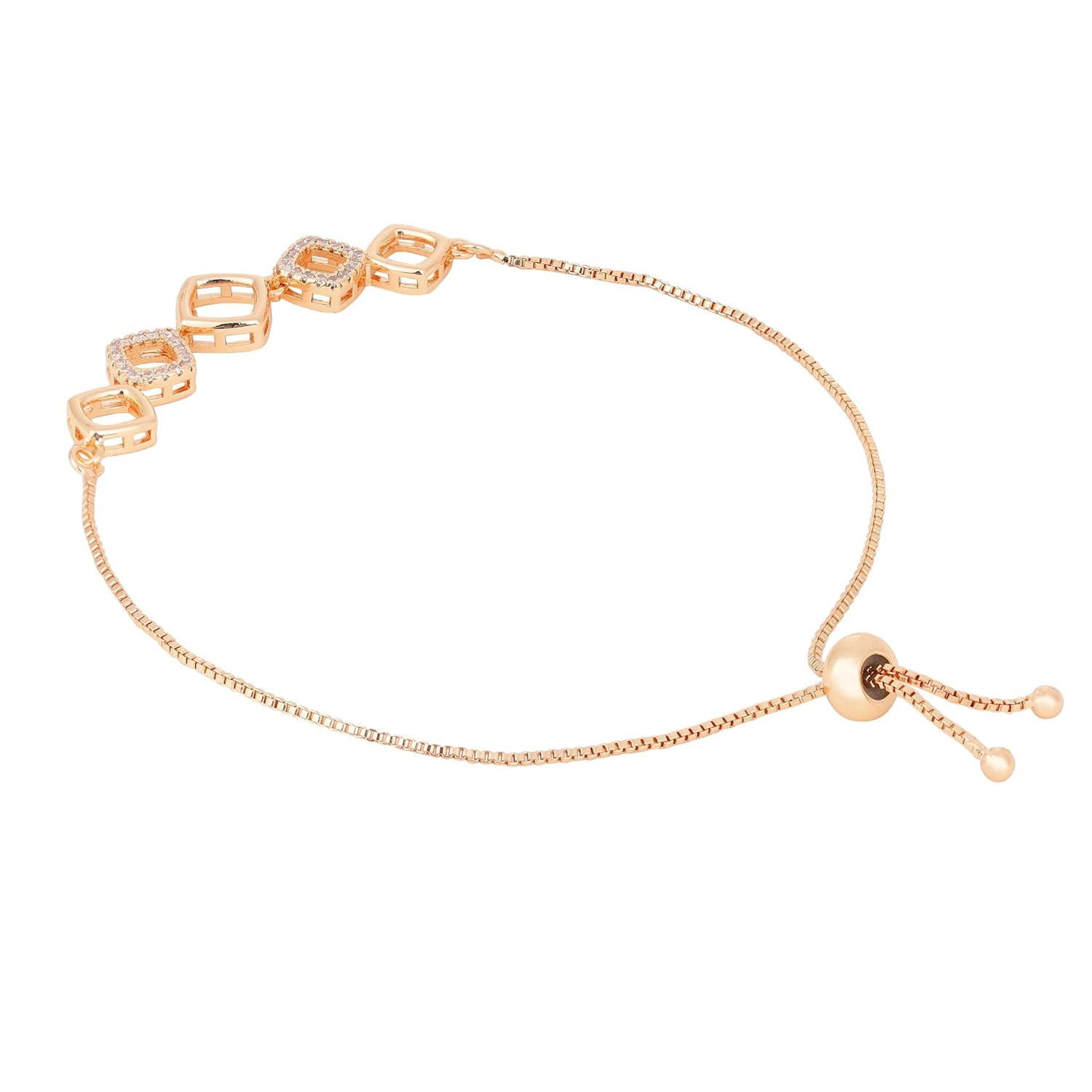 Adjustable Diamond Crystal Rose Gold Charm Bracelet