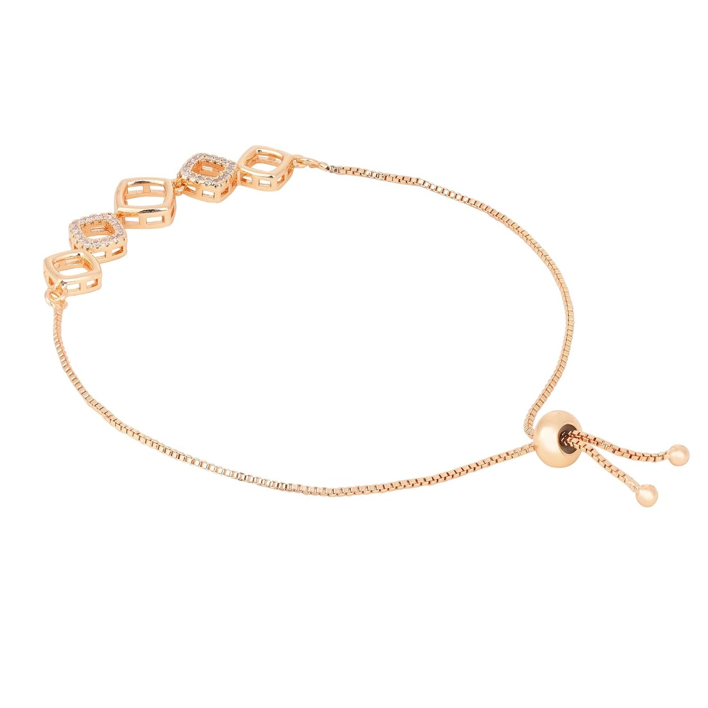 Adjustable Diamond Crystal Rose Gold Charm Bracelet