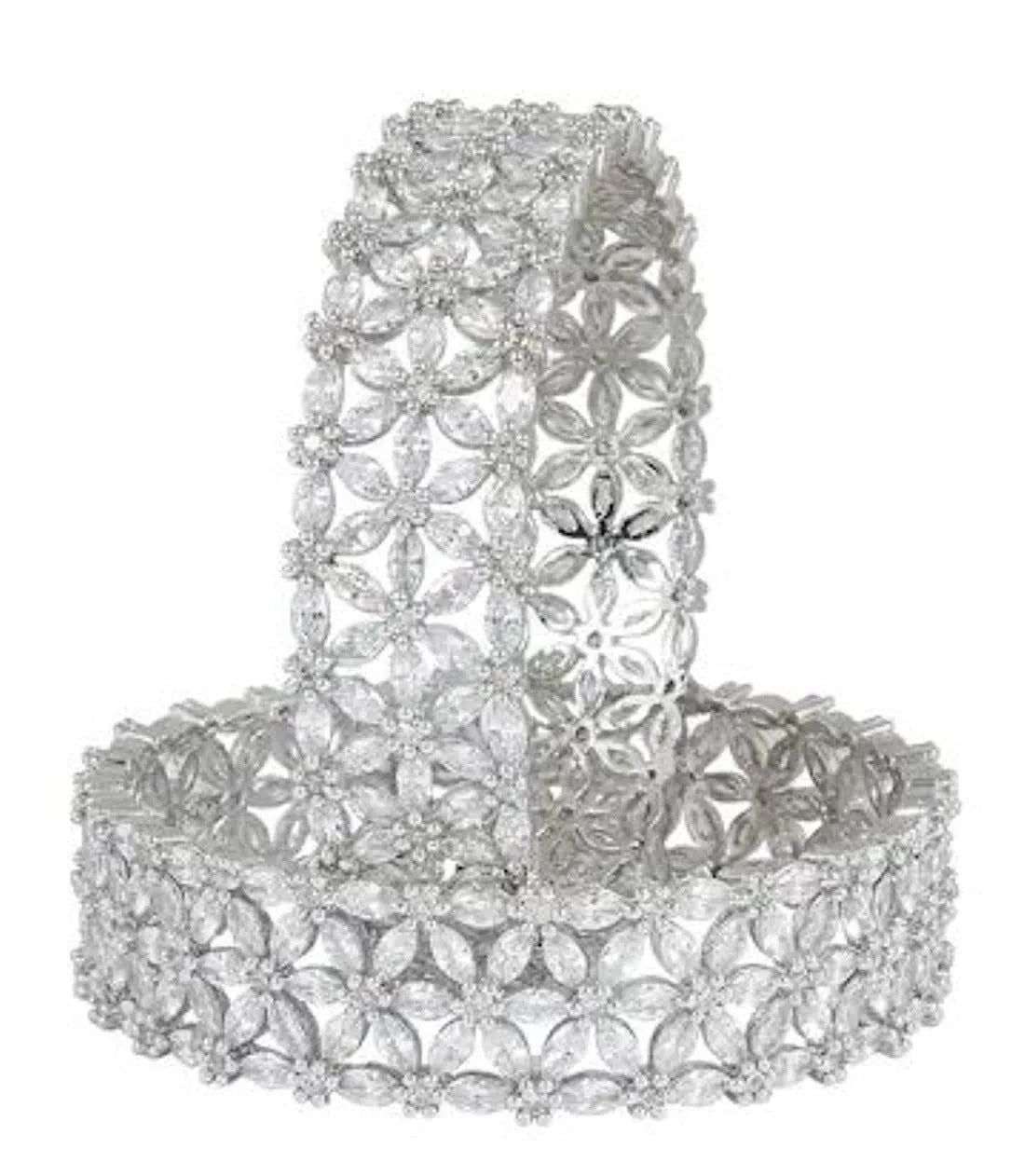 Bangles for Women Silver Toned White AD/American Diamond Studded Floral Designed 2 Pcs Set Bangles for Women and Girls
