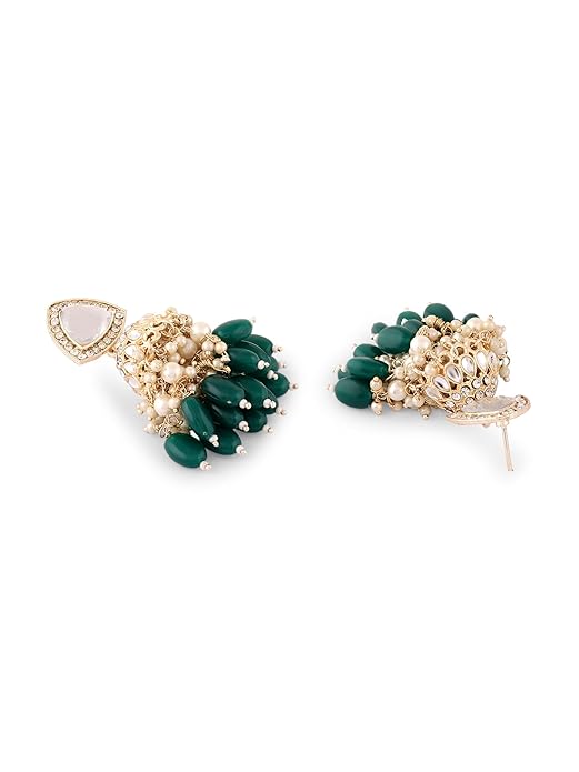 Green Stone Cluster Jhumka Drop Earrings
