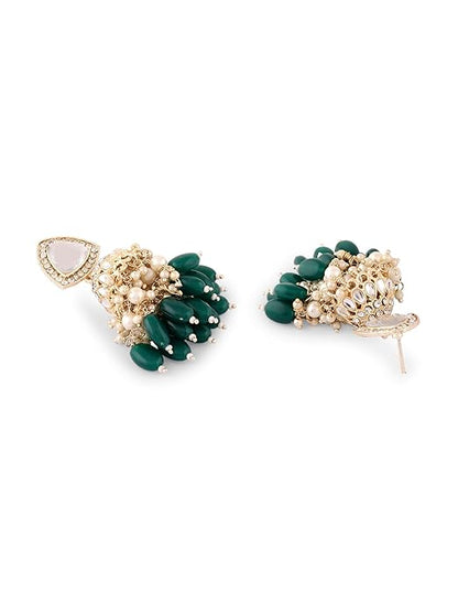 Green Stone Cluster Jhumka Drop Earrings