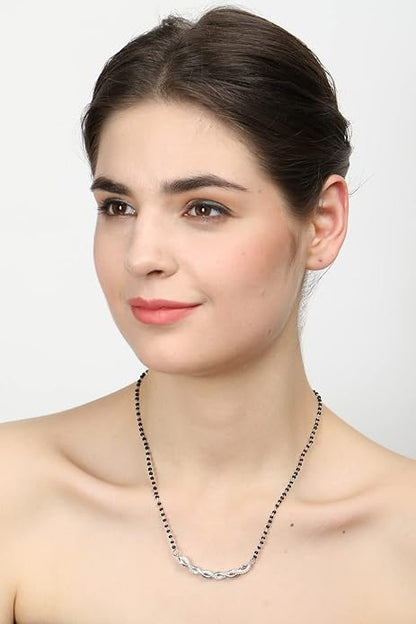 Diamond Mangalsutra Pendant in 925 Sterling Silver Sparkling Zirconia Studded Platinum Plated Design