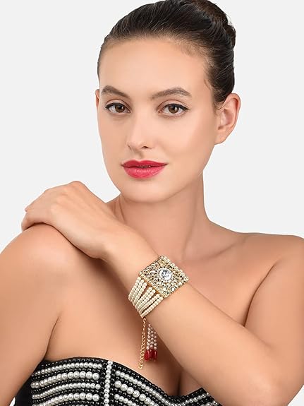 Bracelet with a Pearl and Kundan Traditional Wedding Collection (Set of 2)