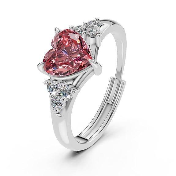Sterling Silver Heart Ring in 925 Pure Silver Adjustable Modern Design