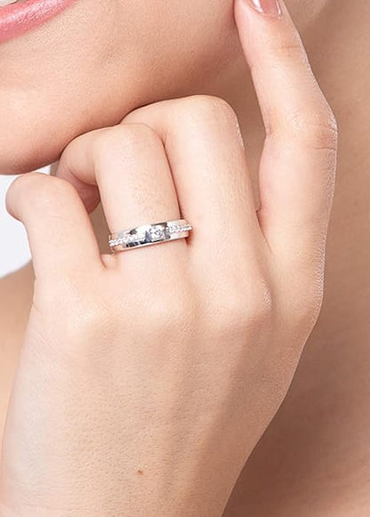 Sterling Silver Diamond Engagement Rings in Pure 925 Real Silver Adjustable Band Design