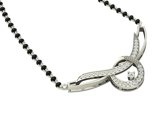 Mangalsutra Pendant in 925 Sterling Silver Contemporary Stone Studded Design with Chain and Earrings