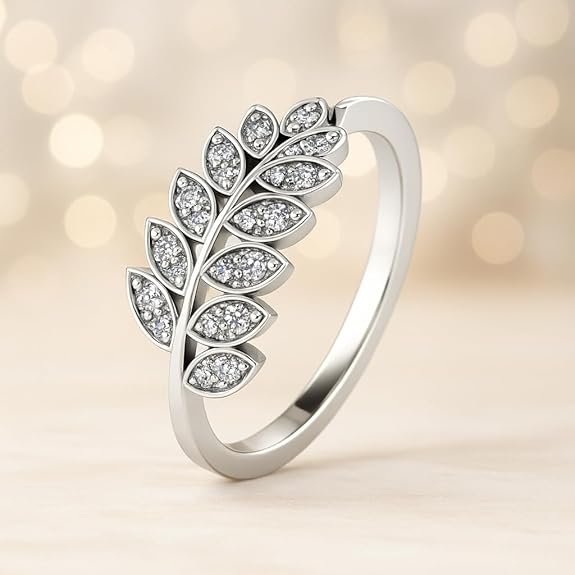 Silver Diamond Heart Ring in 925 Pure Sterling Silver Adjustable Elegant Design