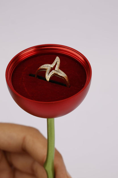 Wedding Ring Box for Ceremony with Metal Rose Design and Hidden Jewelry Storage