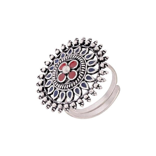 Oxidised Mandala Floral Hand Ring
