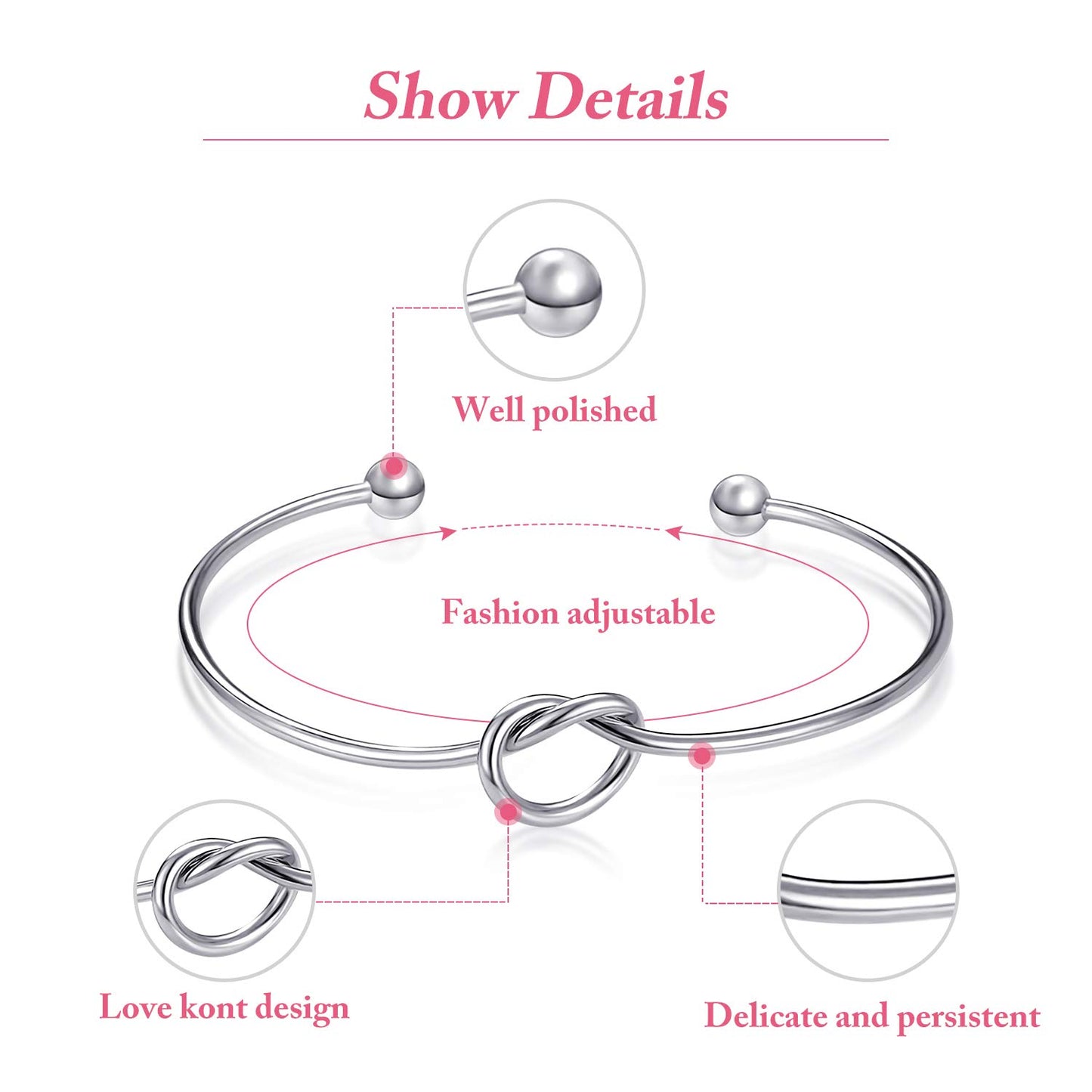 Love Knot Bangle Bracelet Set - Silver - (10 Pcs)