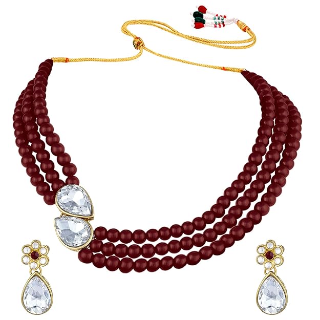 Green Necklace Set in Faux Pearl and Crystal Necklace Jewellery Gift Set for Women