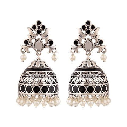 Oxidised Pink Pearl Jhumka Earrings