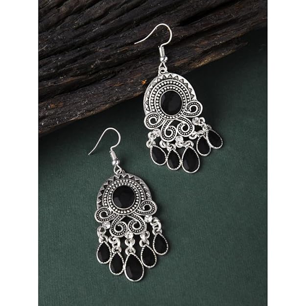 Silver Dangle Earrings in Oxidised Boho Stylish Trendy Design for Women and Girls