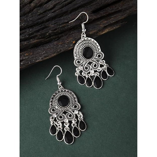 Silver Dangle Earrings in Oxidised Boho Stylish Trendy Design for Women and Girls