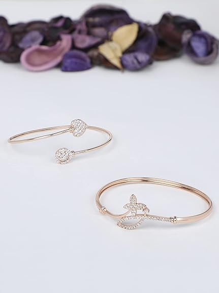 Rose Gold Charm Bracelet CZ Contemporary Set