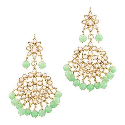 Bridal Mang Tika in Gold Plated Pearl and Kundan Studded Earring Set