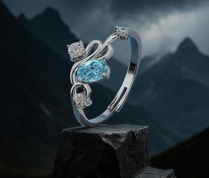 Silver Diamond Heart Ring in 925 Pure Sterling Silver Adjustable Elegant Design