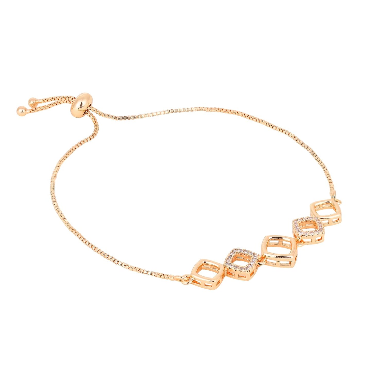 Adjustable Diamond Crystal Rose Gold Charm Bracelet