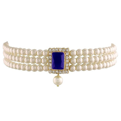 Pearl Choker Necklace in Gold Plated Traditional Stone and Pearl Choker Necklace Jewellery Set for Women