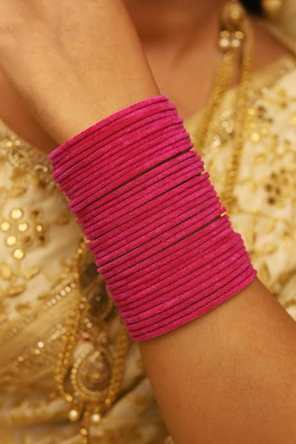 Velvet Metal Bangles for Women Available in Magenta Color Set of 32 Bangles
