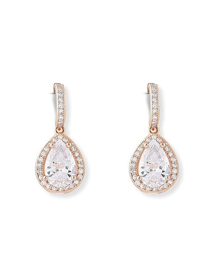 Rose Gold Pearl Drop Hoop Earrings