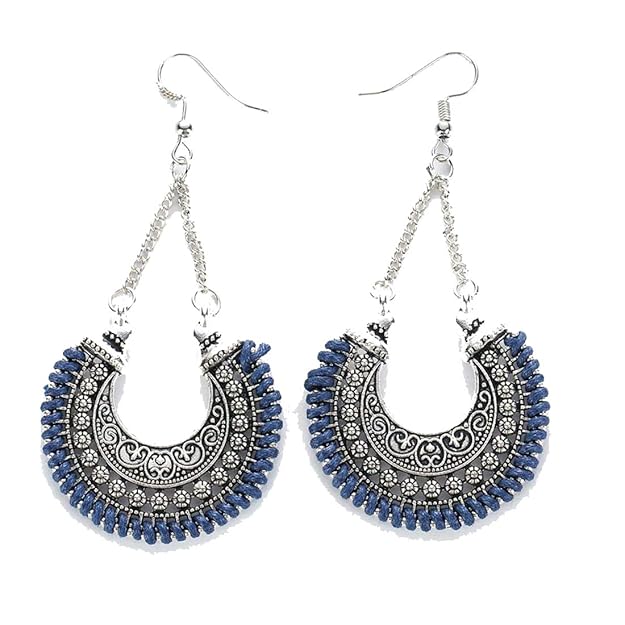 German Silver Oxidised Earrings in Traditional Chandbali Design for Women and Girls