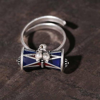 Silver Tone Damru Oxidised Ring