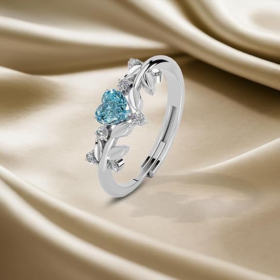 Silver Diamond Heart Ring in 925 Pure Sterling Silver Adjustable Elegant Design