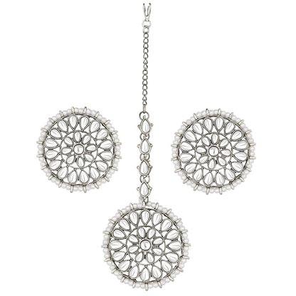 Mang Tika Bridal in Traditional Kundan Pearl Earring Jewellery Set