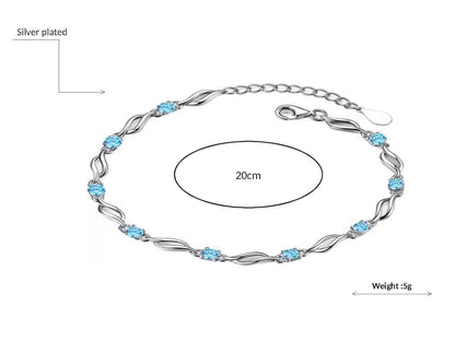 Glam up Your Look with Stylish 925 Silver-Plated Copper Bracelet for Women and Girls (Sky Blue Color)