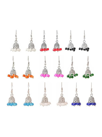 Silver Oxidised Chandbali Jhumka Earrings Set of 9 Colors