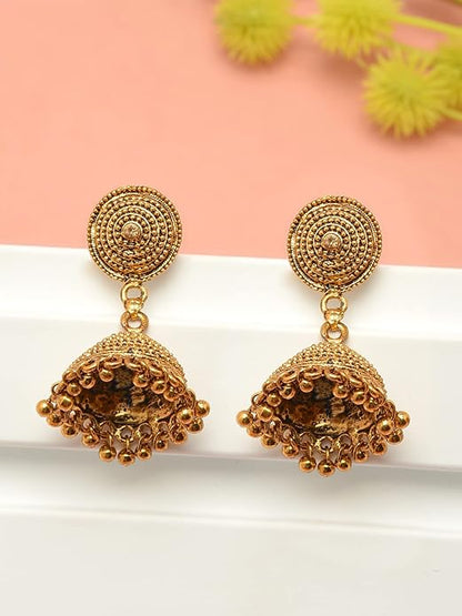 Gold Tone Ethnic Jhumki Dangle Earrings