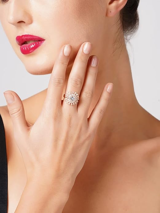 Rose Gold Cubic Zirconia Adjustable Ring Set Of 2