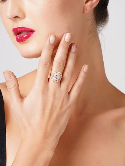 Rose Gold Cubic Zirconia Adjustable Ring Set Of 2