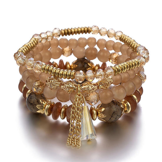 Bohemian Multilayer Crystal Bead Charm Bracelet