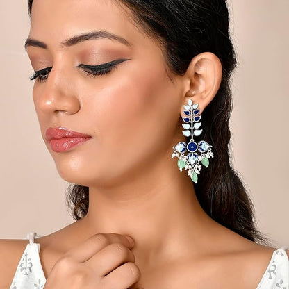 Silver Leaf Drop Earrings in Oxidised Multicolor Long Drop Design for Women and Girls