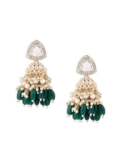 Green Stone Cluster Jhumka Drop Earrings