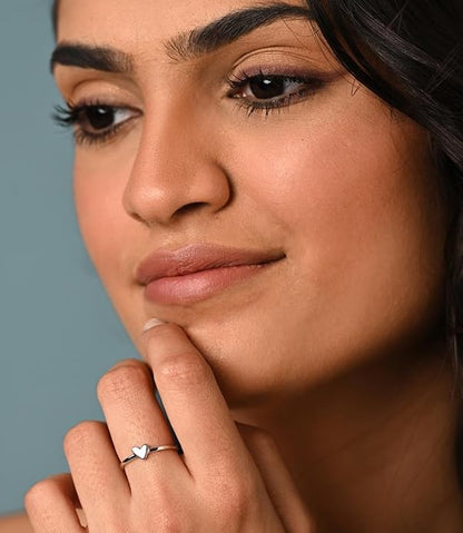 Sterling Silver Ring with Heart in Pure 925 Minimal Design with Adjustable Band