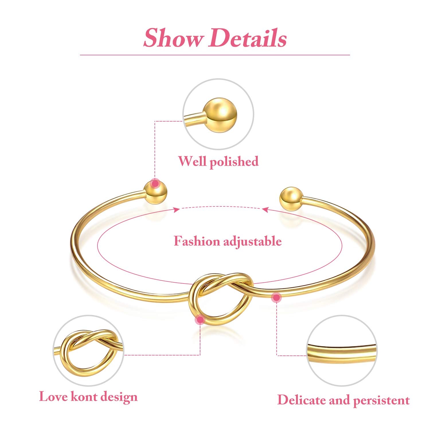 Love Knot Bangle Bracelet Set -Gold- (10 Pcs)