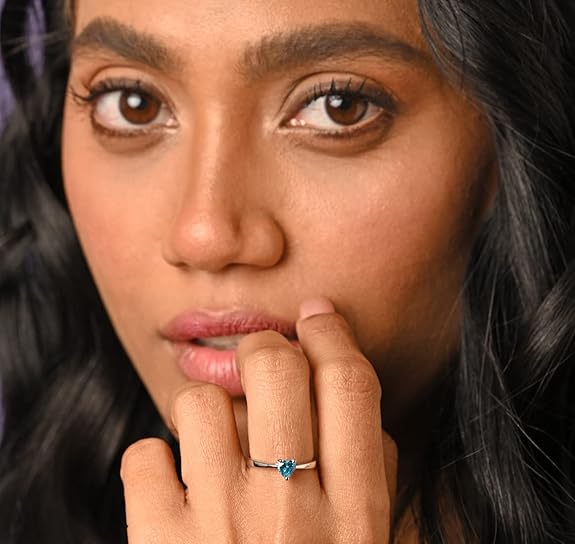 Silver Ring with Blue Heart in Pure 925 Sterling Silver Minimal Design with Adjustable Band