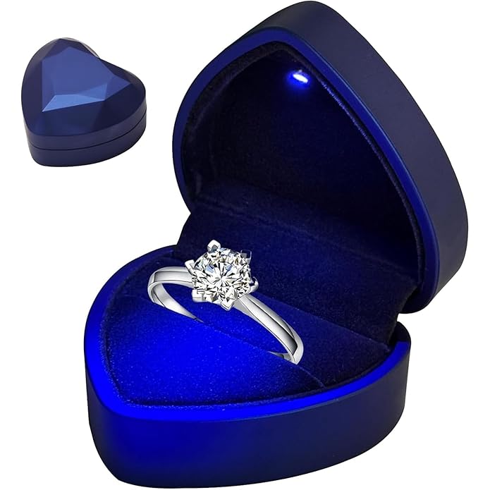 Proposal Ring Box with Light in Blue Elegant Design for Engagement & Romantic Surprise