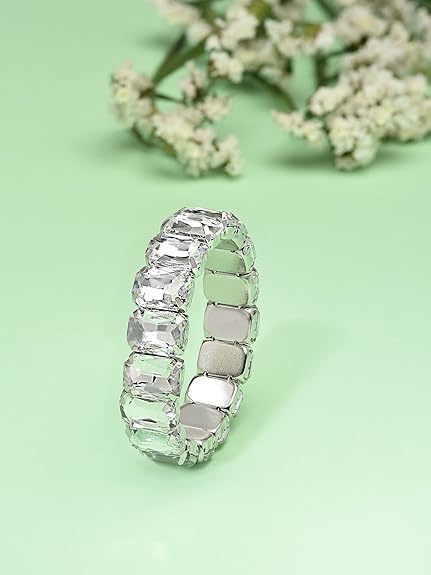Silver Bracelets for Ladies with Dazzling Stone Party Bling Design
